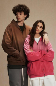Zip up Sun Faded Hoodie Distressed femmes 100% coton lourd Streetwear surdimensionné lavé à l'acide blanc goutte épaule à capuche - Product Image 3