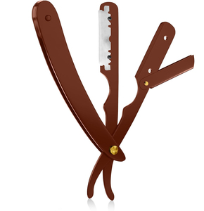 Maquinilla de afeitar profesional de borde recto para peluquero, acero inoxidable 100% con 100 cuchillas, característica de seguridad de bronce - Product Image 1