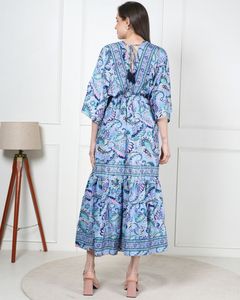 Vestido Maxi de Seda Vintage Indio Más Vendido para Mujer, Estampado Floral, Transpirable, Suave, Informal, Estilo Bohemio, para Playa, Lavable - Product Image 4