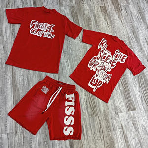 Venta al por mayor de chándales con logotipo personalizado trajes de manga corta Hombre cuello redondo algodón 100% camiseta Jogger pantalones cortos correr hombres pantalones cortos conjuntos - Product Image 4