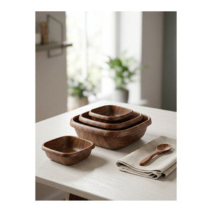 23 cm <b>Square</b> Wood Look Bread and Fruit <b>Basket</b> 22.5x22.5x7 cm Serving <b>Basket</b> for Kitchen Use - Product Image 4
