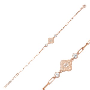 Pulsera de Mujer con Diseño de Trébol de Cuatro Hojas y Circonita Brillante, Joyería de Plata de Ley 925 Hecha a Mano en Turquía, Venta al por Mayor - Product Image 6