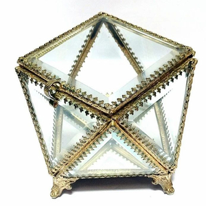 Dernière conception de produit en vrac bordure en laiton finition or boîte de rangement en verre biseauté bijoux bibelot usage boîte de maquillage maisons - Product Image 2