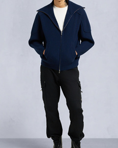 Customise OEM ODM Men's Navy Blue <b>Zip</b>-<b>Up</b> Knitted Wool Jacket Stand Collar Regular Fit Casual Winter Wear Manufacturer USA Sizes - Product Image 5