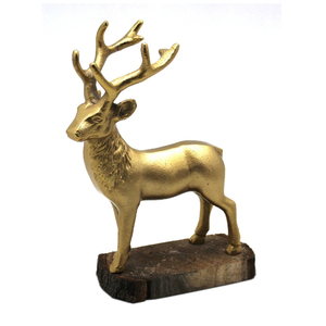 Noël décoratif élégant en aluminium et bois renne avec base en bois Rectangle finition EPL en laiton pour la décoration intérieure - Product Image 2