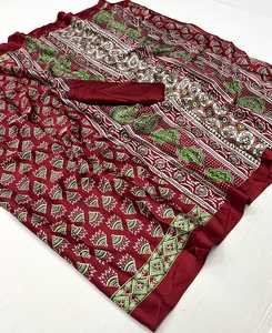 Hermoso Sari de Seda Satinada para Mujer, Estilo Indio, para Fiestas, Disponible, Sin Estampado - Product Image 3