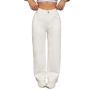 Jean en denim crème tendance et décontracté à jambe large pour femme, taille haute de luxe, écologique, durable, respirant, style urbain et mode - Product Image 2