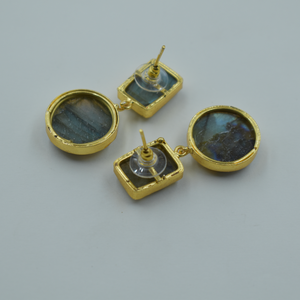 Pendientes de latón chapados en oro de piedra semipreciosa de labradorita, pendientes de tuerca de piedra semipreciosa de labradorita al por mayor para mujer - Product Image 4