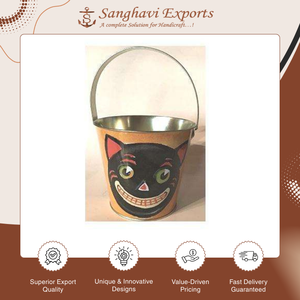 Pot de fleurs rond de qualité supérieure et panier de rangement en métal galvanisé classique pour fête d'Halloween, idéal pour la décoration de jardin - Product Image 2