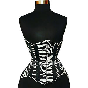 Corset numérique sublimé noir et blanc à imprimé zèbre, avec baleines en acier sous la poitrine et laçage réglable au dos - Product Image 1