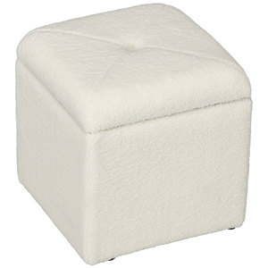 HOMCOM Soft <b>Teddy</b> Fabric Padded <b>Storage</b> Pouf <b>for</b> Living Room and Bedroom, 39x39x39cm, Cream - Product Image 1