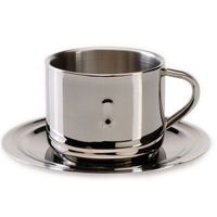 Ensemble de 3 mini-tasses et soucoupes à café modernes en acier inoxydable, écologiques et isothermes