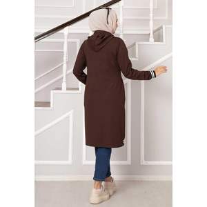 Manteau à capuche zippé café pour femme - Product Image 4