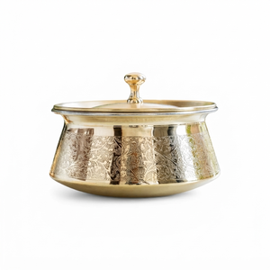 Marmite à Biryani en laiton gravée avec couvercle, finition dorée martelée, pour cuisson sur cuisinière de cuisine - Product Image 4