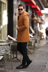 Parkas a cuadros de mezcla de lana con doble botonadura para hombre, gabardina larga de invierno, solapa clásica, prendas de vestir exteriores cálidas informales de negocios - Product Image 3