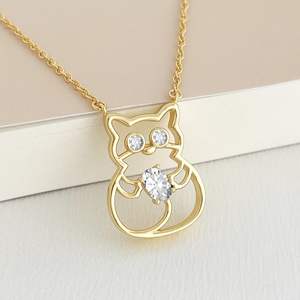 925 Sterling Silver 18k Gold Vermeil Plated Kitty Cat Charm Pendant CZ Necklace Dainty Minimalist Animal Lover Fine <b>Jewelry</b> Gift - Product Image 5