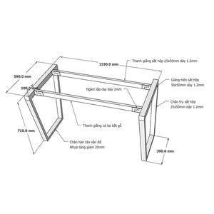 Patas de Mesa de Acero al Carbono Trapez Concept 1200x600mm, Diseño Industrial para Muebles de Cocina y Hospital, Requiere Ensamblaje (HCTC002) - Product Image 3