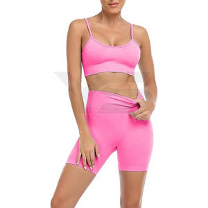 Custom Logo Private Label Jogging Fitness Shorts Anti-Wrinkle Hip Lift Ribbed Bra Shorts Yoga Fitness <b>Set</b> <b>for</b> Adults Plus Size - Product Image 2