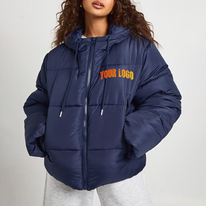 Blouson matelassé en coton léger sur mesure, grande taille, imperméable, à capuche, broderie, col amovible, manches, couleur unie, ample - Product Image 1