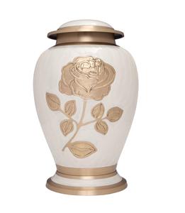 Urna de cremación de rosa de plata-Urna funeraria con flor grande en esmalte-Urna de entierro para cenizas humanas Tamaño adulto-100% Latón - Product Image 1