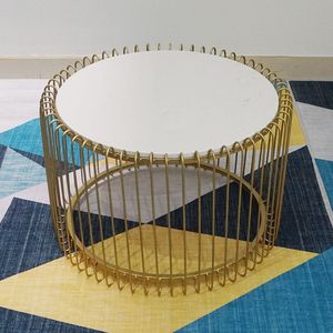 SFBT021-Contemporary Brass <b>Sofa</b> <b>Table</b> with Chimera Cage Yellow Brass and White Marble Decorative Feature - Product Image 2