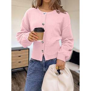 Women's Casual Winter Knitted <b>Cardigan</b> with <b>Heart</b>-Button and <b>Heart</b> Pattern - Product Image 5