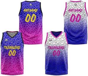 Camiseta de Baloncesto Personalizada con Sublimación en Degradado, Cuello en V, Sin Mangas, Uniforme de Malla, Morado, Azul, Rosa - Product Image 1