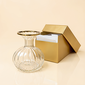 Mini Flower <b>Vase</b> Hand Blown Round Ribbed Glass 24K Gold Rim Posy <b>Vase</b> Gift Boxed Amber Clear Tabletop Decor Wholesale - Product Image 3
