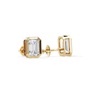18k Solid white Gold plated Emerald Cut Lab Grown Diamond screw Back Stud Earrings Gift For Women's Daily Wear Stud Earring