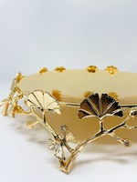 GOLD FLOWER LEAF LUXURY BASE TOP SELLING Présentoir à gâteaux en métal doré Présentoir à desserts luxueux pour mariages, gâteaux, cupcakes et pâtisseries