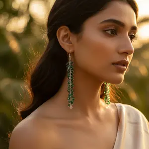 925 <b>Silver</b> Women's Emerald Bead <b>Drop</b> <b>Earrings</b> Trendy Classic Religious Pendant Design Copper Jewelry for Party Gift - Product Image 2