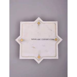 Bandeja para servir comida de mármol verde oscuro con borde pulido de oro metálico, nueva colección de moda, decoración del hogar, bandeja para servir comida, precio bajo - Product Image 3