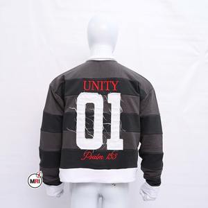 เสื้อแขนยาวสำหรับผู้ชายผ้าฝ้ายปักลายแถบโลโก้ตามสั่ง - Product Image 3