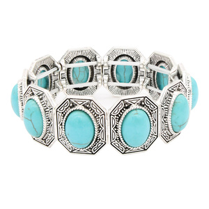 Bracciale in pietra turchese con perline e placcatura in oro in stile bohémien braccialetti religiosi in acciaio inossidabile - Product Image 1