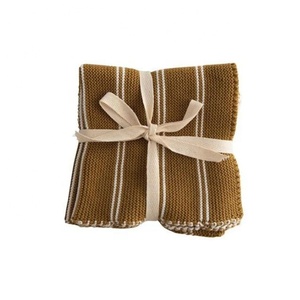 2024 Embroidered Brown Striped Stylish 100% Cotton Multi Color Fast Drying Absorbent GOTS Good Quality Golf <b>Kitchen</b> Towel Sets - Product Image 1