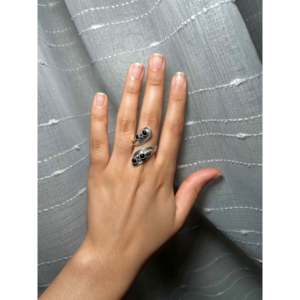 Navajo-Licensed Private Brand Onyx Sterling Silver <b>Adjustable</b> <b>Ring</b> Princess Cut Diamond Trendy Lovers Bezel Stainless Steel - Product Image 5