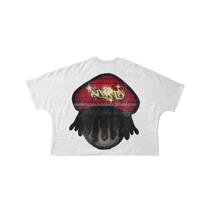 T-shirt court en coton 100% tricoté sur mesure, poids lourd, surdimensionné, épais, manches sans couture, bas effiloché, ourlet brut, coupe régulière - Product Image 5