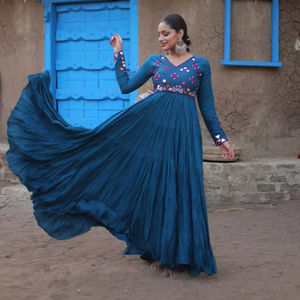 ผ้าเรยอนบริสุทธิ์พิมพ์ลายกระจก Anarkali กาวน์ออกแบบล่าสุด - Product Image 1