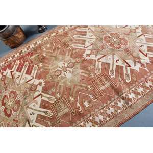 Alfombra turca Vintage clásica rojo Beige 5,6 X 9.2ft área grande lana látex respaldo abstracto para diseño de pasillo rectangular adolescente - Product Image 5