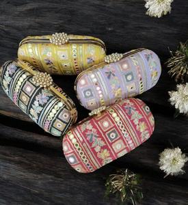 Handcrafted Yellow Floral Embroidered Clutch Purse With <b>Pearl</b> Clasp Luxury Wedding Party Evening Bag Women <b>Handbag</b> Gift India - Product Image 2