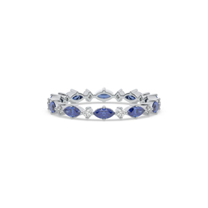 Anillo de eternidad de oro macizo de 18 quilates para mujer con zafiro y diamantes de talla brillante redonda con engaste pavé, estilo clásico - Product Image 1