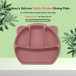 Hot Selling Eco-Friendly Food Grade Silicone Baby Feeding Set Dinner Divided Plate Ears Cute Design <b>Microwave</b> Dishwasher Safe - Product Image 5