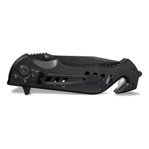 Coltello con chiusura a scatto Wallis K900311 con S.O.S. in metallo nero Maniglia e Clip - Product Image 4