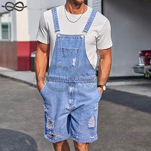 Salopette en jean unisexe déchirée coupe ample avec bretelles réglables, style été, confortable et respirante Polartec - Product Image 3