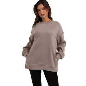 Sudadera de Punto Personalizada de Invierno, Sudadera Holgada de Manga Larga con Cuello Redondo y Logotipo Frontal para Mujer - Product Image 2