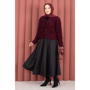 Cardigan en peluche Vera Bohemian, imprimé floral jacquard bordeaux, court, décontracté, été et automne, en cachemire et laine, à nouer devant - Product Image 2