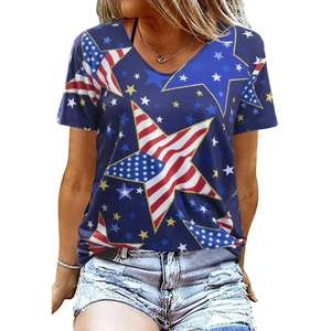 USA Drapeau Coeur Conception T-Shirt Unisexe À Manches Courtes En Gros En Vrac Coton-Polyester Patriotique Jour De L'indépendance Vêtements - Product Image 4