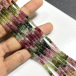 Multi Tourmaline Faceted Tier Shape Beads Natural Gemstone Heishi Beads 3.5-4MM <b>Center</b> <b>Drill</b> Holes 9 Inch Strand for Jewelry - Product Image 2