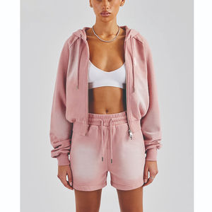 เสื้อฮู้ดดี้ทรงหลวมแบบซิป ตัดเย็บแบบดรอปโชลเดอร์ ปลายเสื้อไม่เย็บรัด ขอบยางยืด แขนยาว สไตล์วินเทจ ลุคซักยับ สำหรับผู้หญิง - Product Image 2