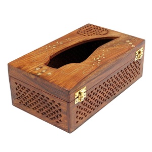 Boîte à mouchoirs en papier aspect royal haut doré et Base noir Boîte à mouchoirs carrée finition antique Mini boîte à serviettes en forme de carré - Product Image 5